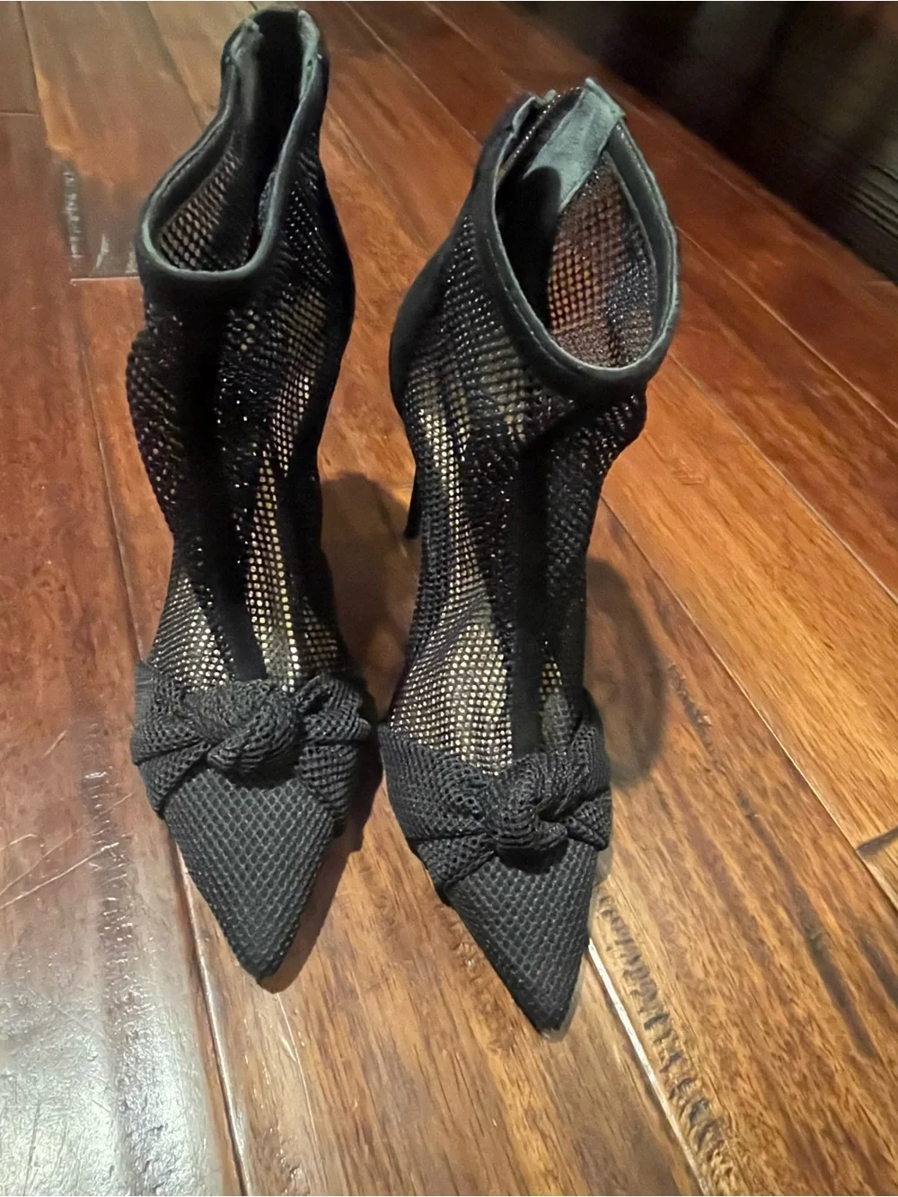 SCHUTZ Black Mesh Knot Pointed Toe Booties